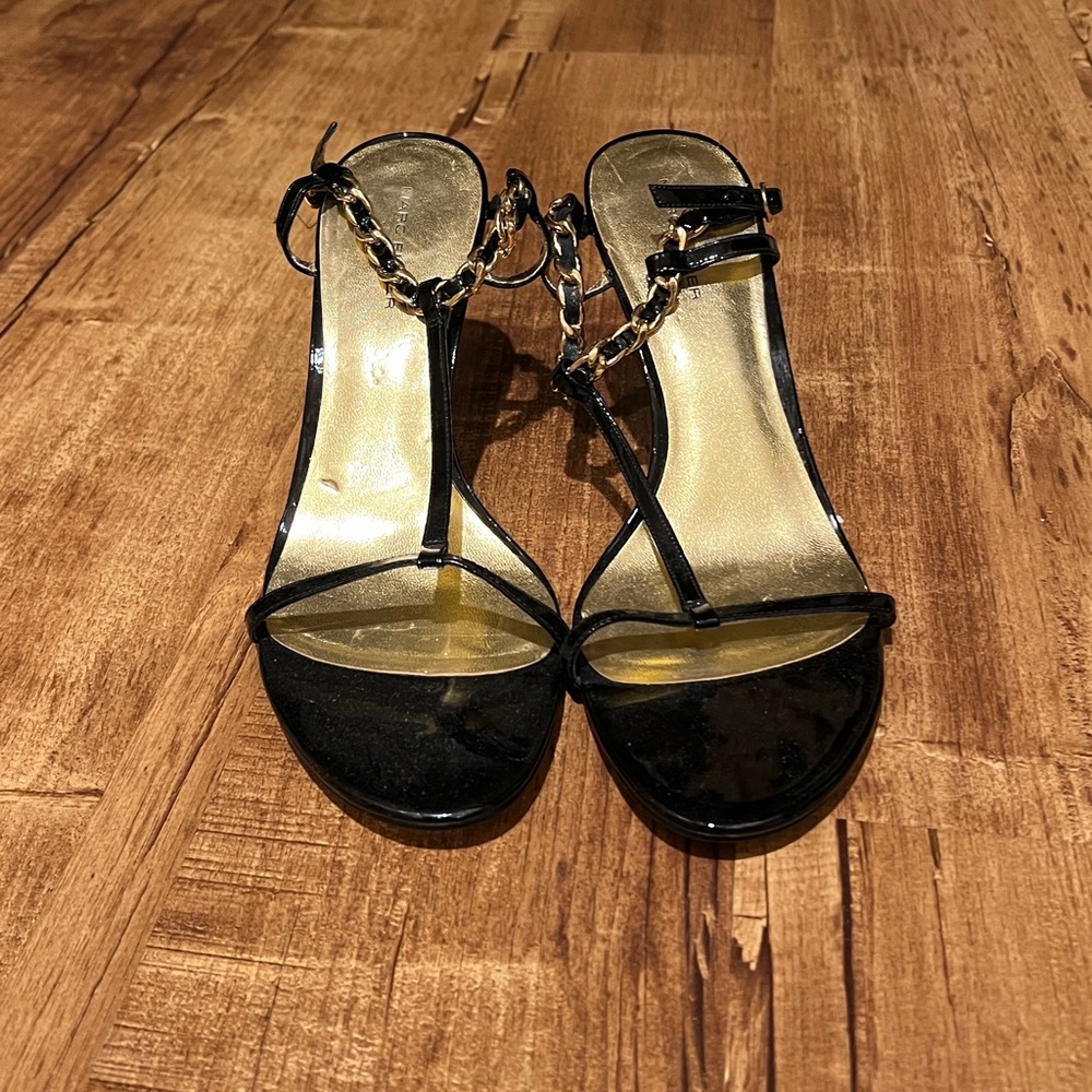 Marc Fisher 8.5, patent leather spiked sandal.